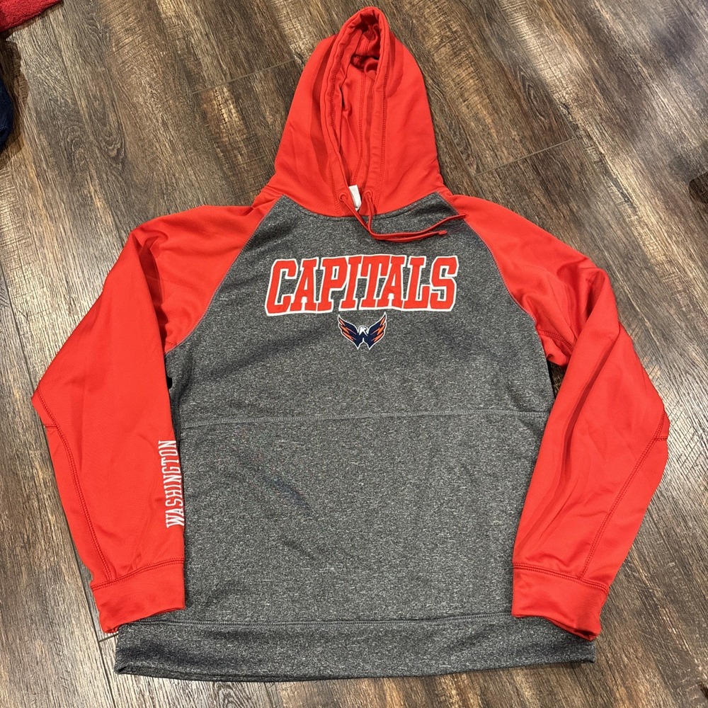 Washington Capitals Pullover Hooded Sweatshirt Tech Material Size Large Mens